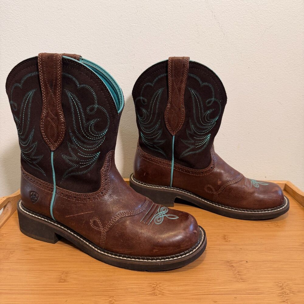 Ariat Fatbaby Heritage Dapper Womens 10B Brown Turquoise Western Boots 10016238